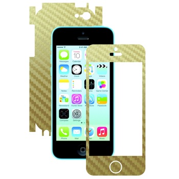 Folie de protectie Full Body Carbon Skinz, Acoperire Totala, Carbon Auriu pentru Apple Iphone 5C