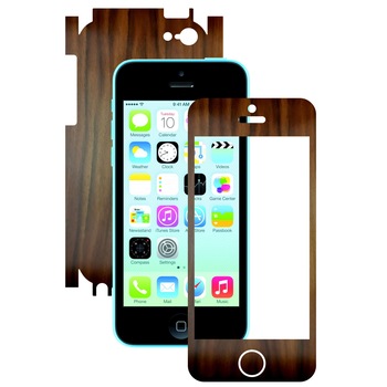 Folie de protectie Full Body Carbon Skinz, Acoperire Totala, Lemn Nuc Inchis pentru Apple Iphone 5C