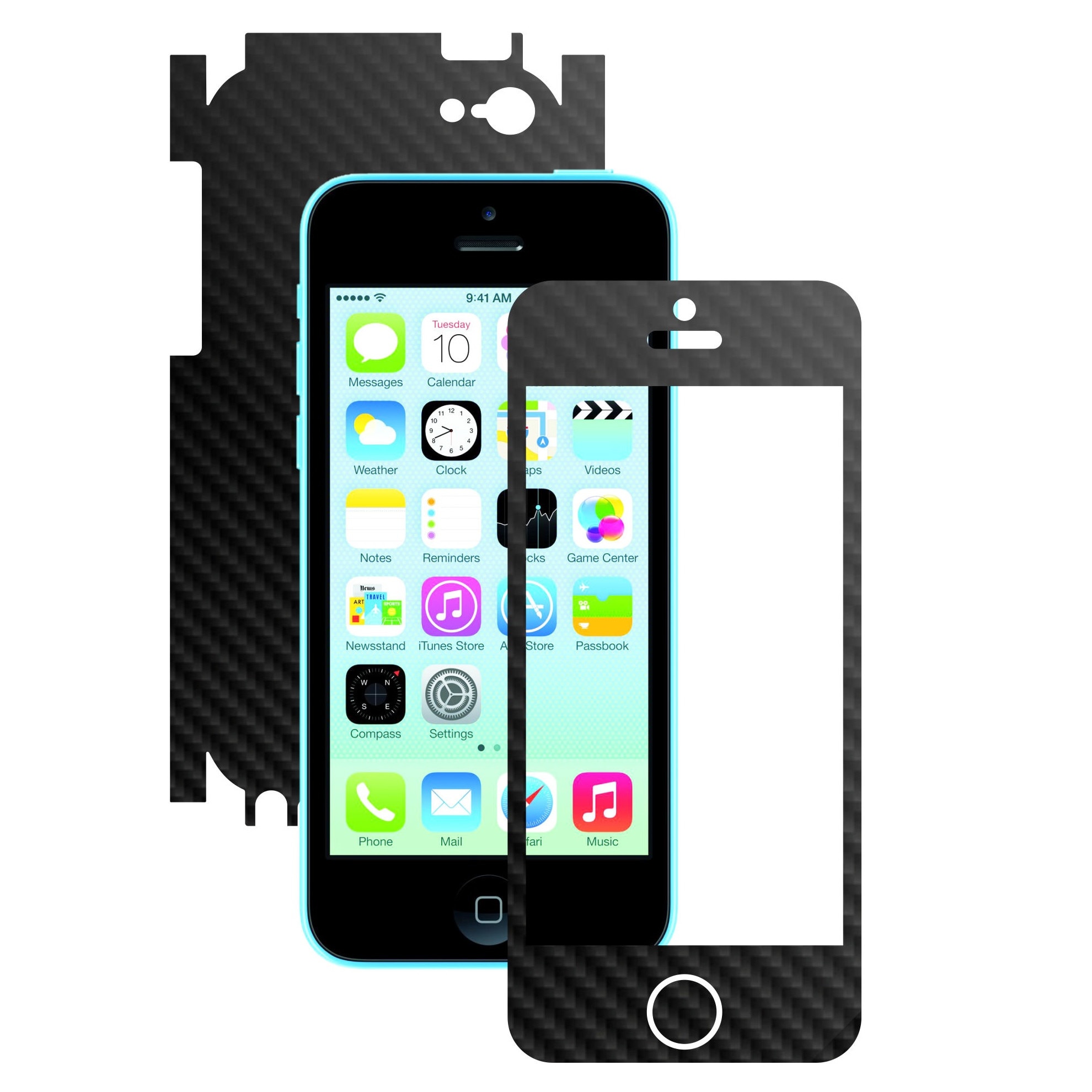 Folie de protectie Full Body Carbon Skinz, Acoperire Totala, Carbon Negru pentru Apple Iphone 5C
