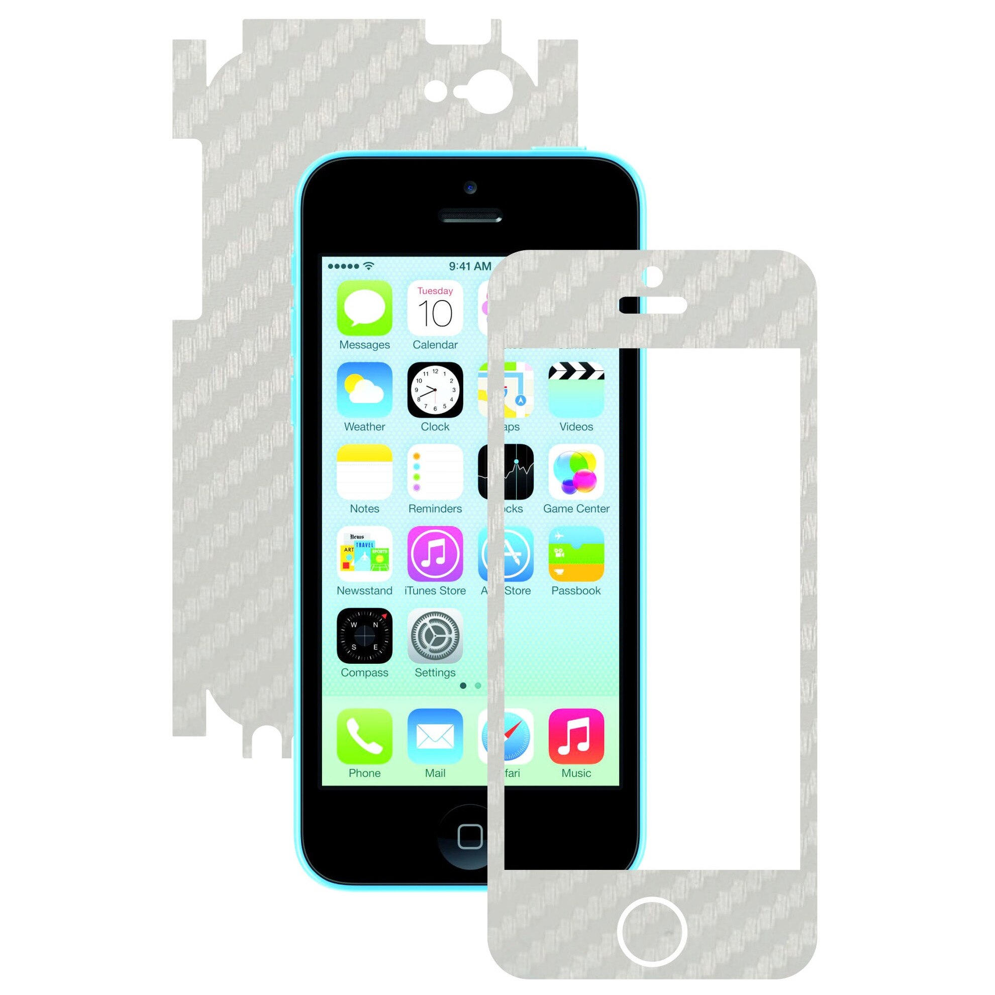 Folie de protectie Full Body Carbon Skinz, Acoperire Totala, Carbon Alb pentru Apple Iphone 5C