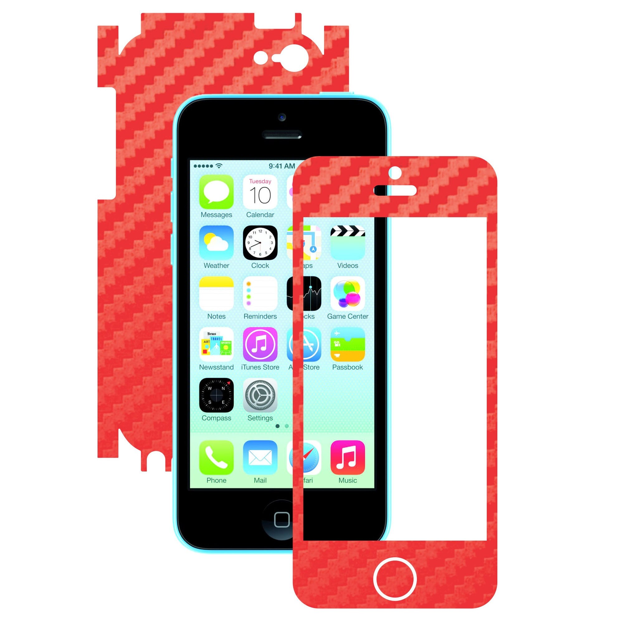 Folie de protectie Full Body Carbon Skinz, Acoperire Totala, Carbon Rosu pentru Apple Iphone 5C