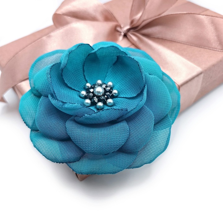 Brosa floare din voal eleganta, Zia Fashion, Antonia, turcoaz, handmade