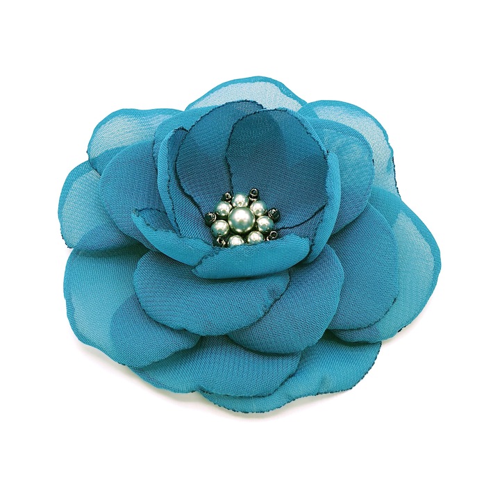 Elegáns fátyol virág bross, Zia Fashion, Antonia, türkiz, kézzel készített