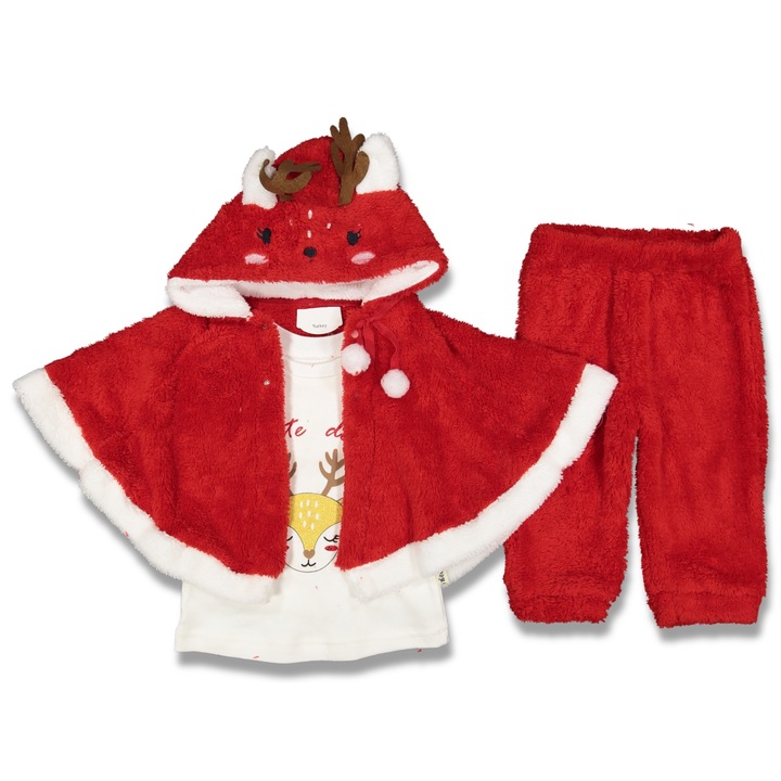 Set compleu copii, 3 piese Caprioara, Motat, Rosu, Rosu, 68-74 CM