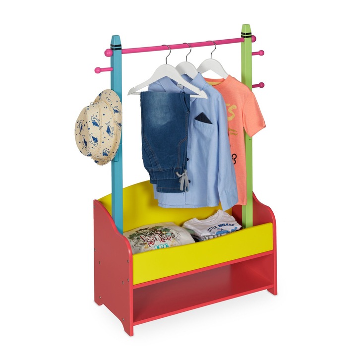 Етажерка за дрехи за детска стая RelaxDays от МДФ с кутия за съхранение и 4 закачалки 100,5 х 71 х 30 см