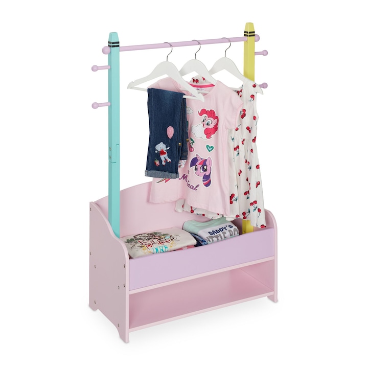 Етажерка за дрехи за детска стая RelaxDays от МДФ многоцветна с кутия за съхранение и 4 закачалки 100,5 х 71 х 30 см