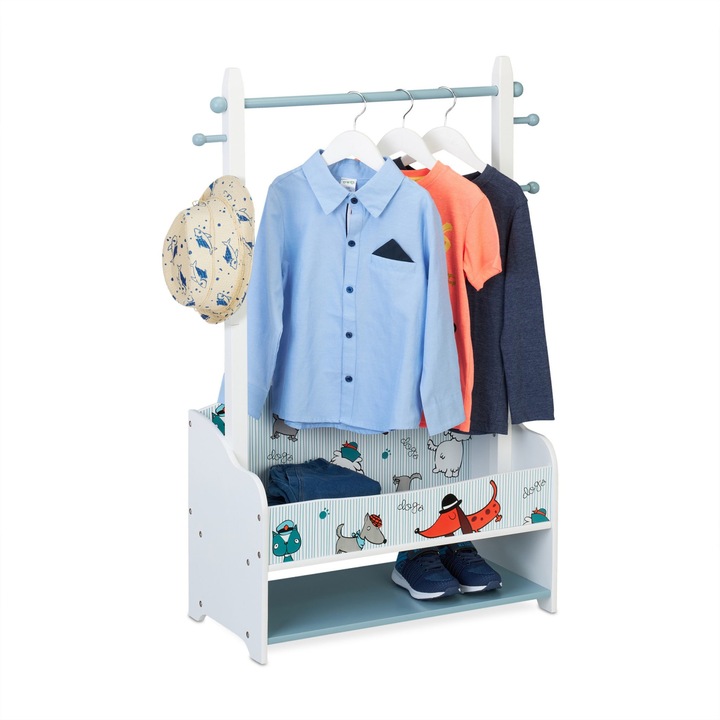 Етажерка за дрехи за детската стая RelaxDays от МДФ, многоцветна, с кутия за съхранение, 4 закачалки и рафт, 101 х 71 х 30 см