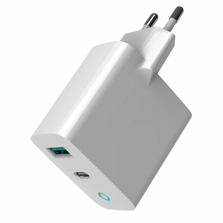 Hálózati töltő, USB-C/USB, 65W, Fehér