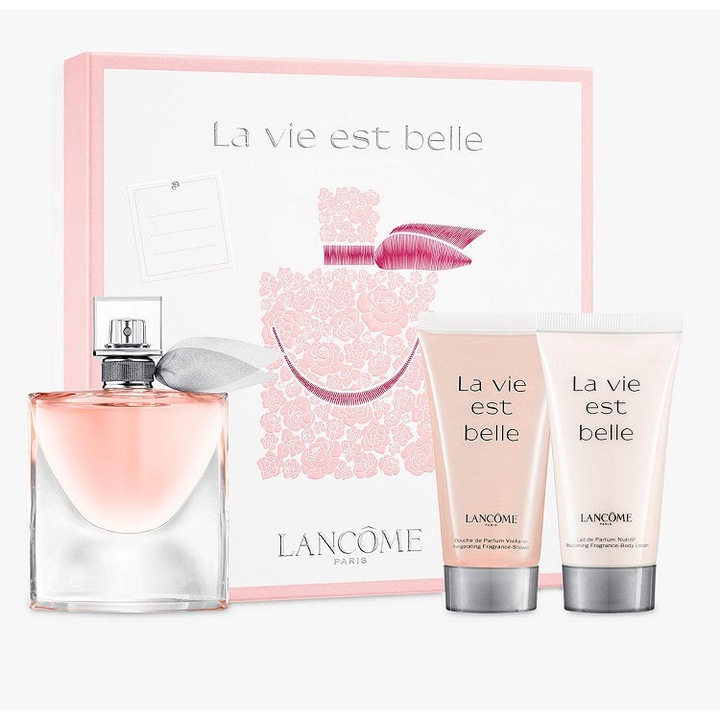 Set Lancome La Vie est Belle, Femei Apa de Parfum, 50ml, Lapte de corp nutritiv parfumat, 50ml si Gel de dus parfumat 50 ml