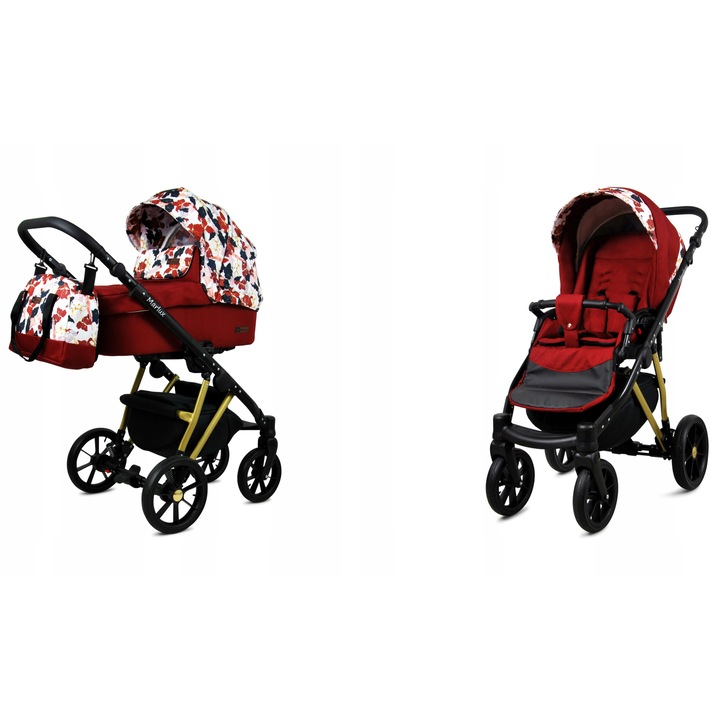 Carucior pentru copii, BabyLux, Bumbac/Aluminiu, 2 in 1, Multifunctional, Multicolor