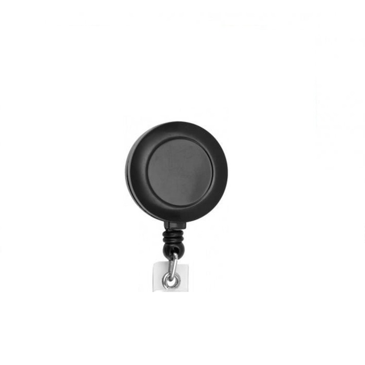 Snur retractabil cu clip pentru buzunar ecuson, plastic, diametru 32 mm, lungime max 75 cm, negru