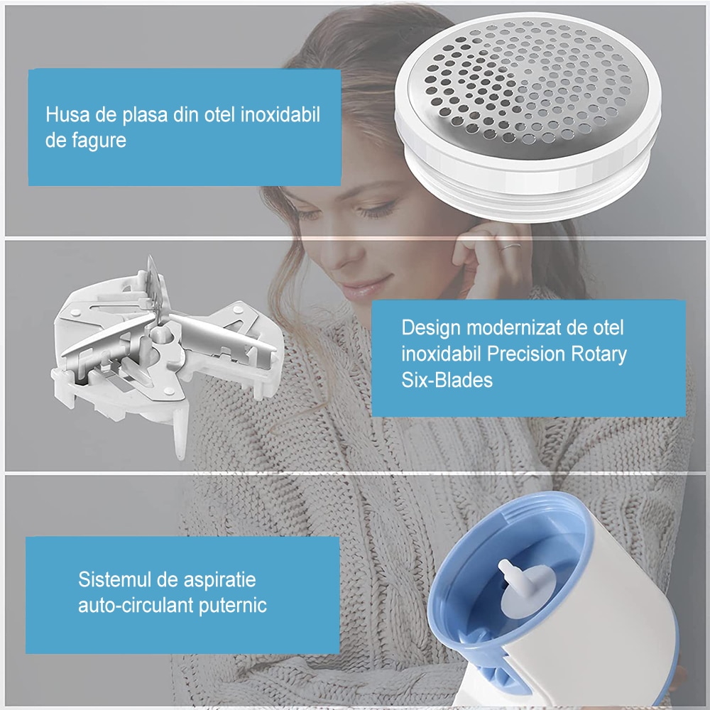 Aparat scame, Vaxiuja, Inox, Incarcare USB, Alb/Albastru