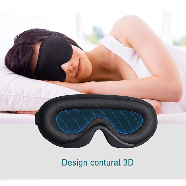 Маска за сън Vaxiuja, Регулируема, Черна