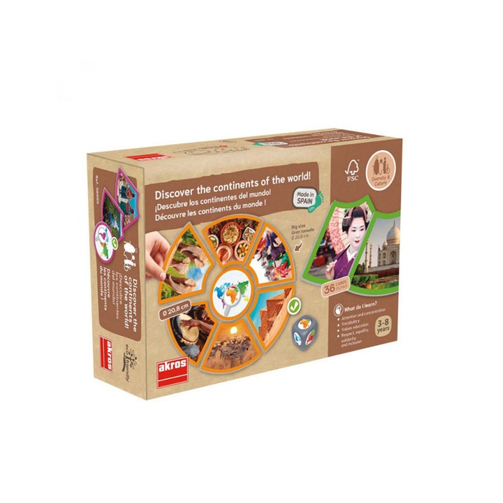 Puzzle Descopera continentele, Akros, 6 puzzle-uri, Multicolor