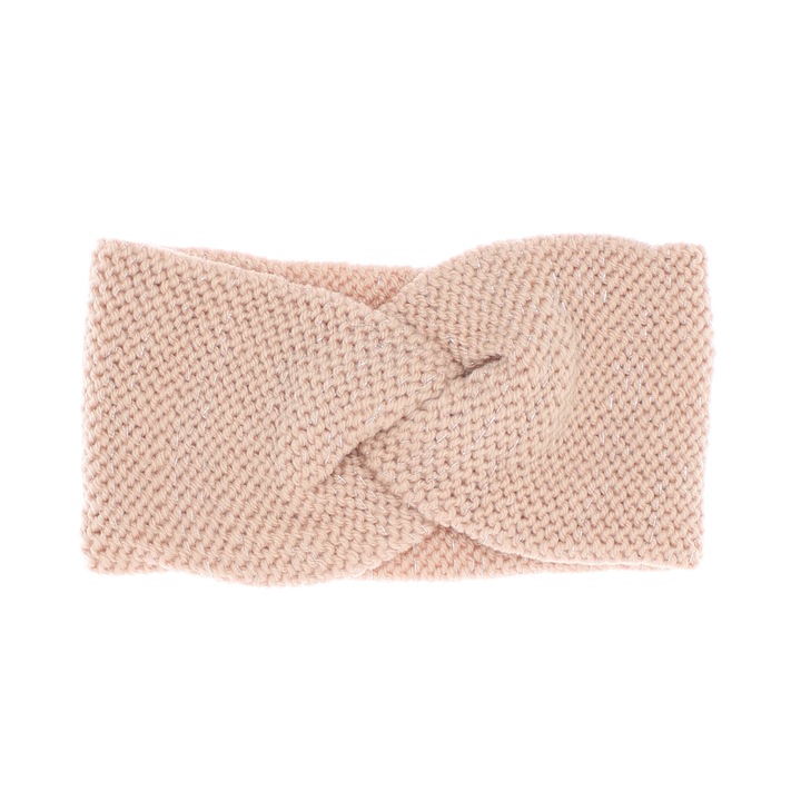 Bentita de par tricotata, de dama, 100% acril, ButicCochet, one size, model cu fir argintiu, Roz - BNT371