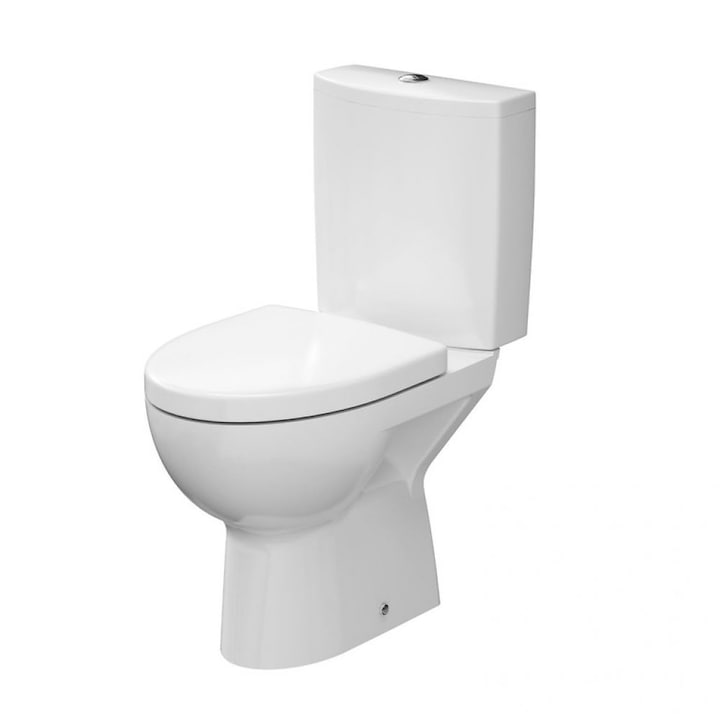 Set vas WC compact, evacuare verticala Parva Cersanit si capac WC duroplast, cadere lenta, Easy Off
