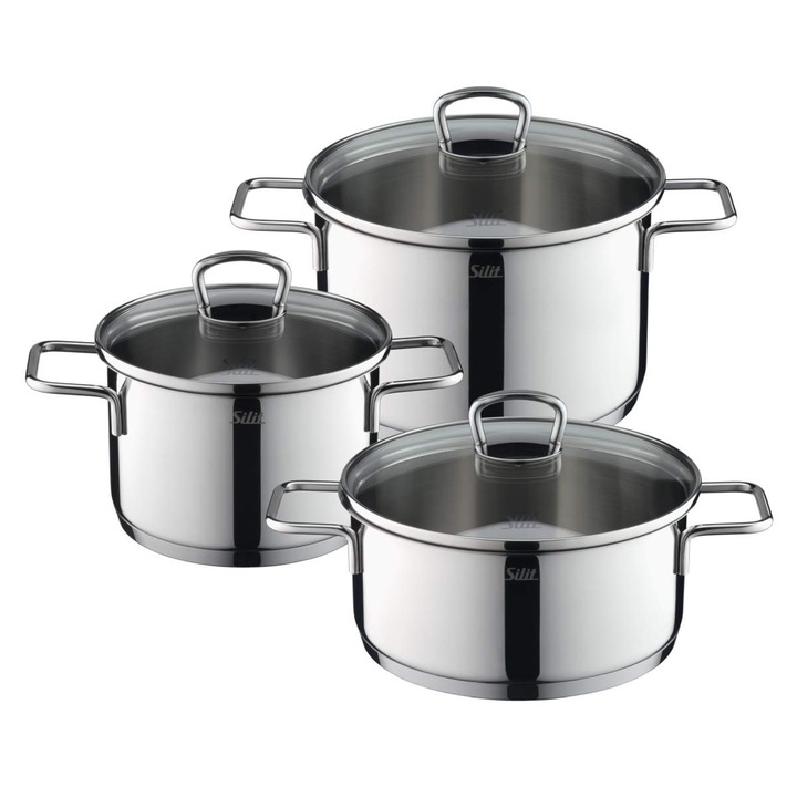 3 db-os edény készlet Silit Alicante Edeka, Üvegtető, Ezüst