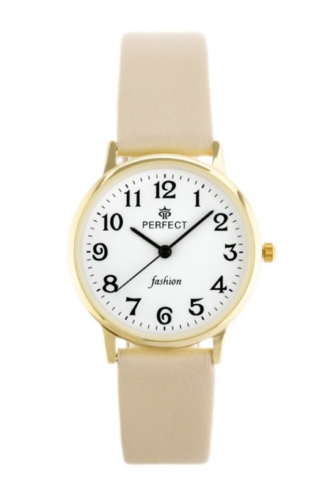 Ceas dama, Perfect, Otel/Piele naturala, Bej/Auriu