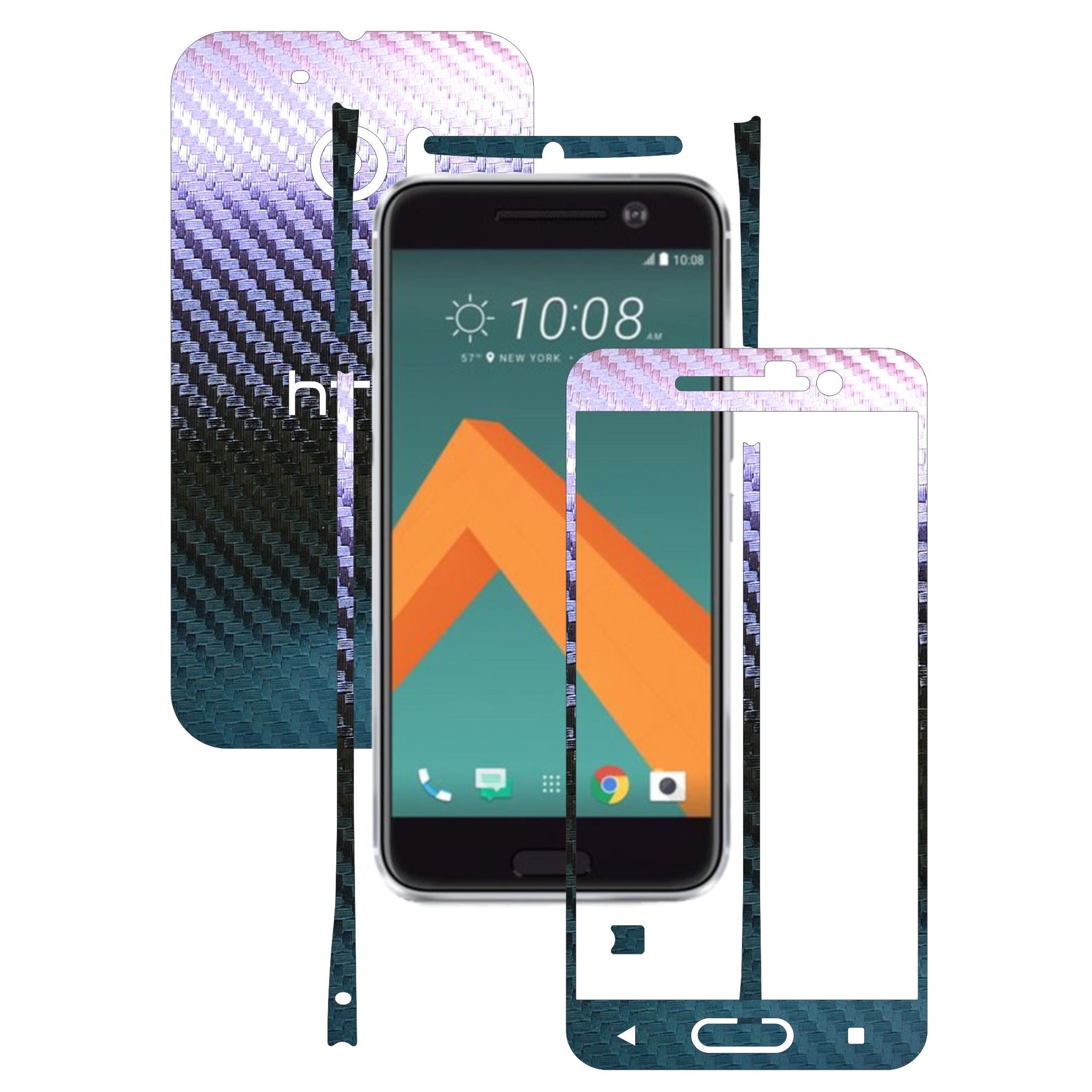 Folie de protectie Full Body Carbon Skinz, Acoperire Totala, Carbon Cameleon pentru HTC 10