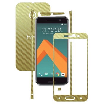 Folie de protectie Full Body Carbon Skinz, Acoperire Totala, Carbon Auriu pentru HTC 10