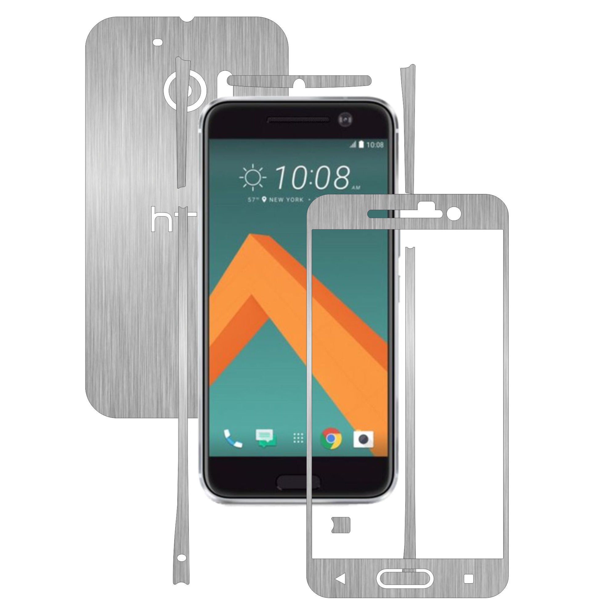 Folie de protectie Full Body Carbon Skinz, Acoperire Totala, Brushed Argintiu pentru HTC 10