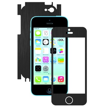 Folie de protectie Full Body Carbon Skinz, Acoperire Totala, Brushed Negru pentru Apple Iphone 5C