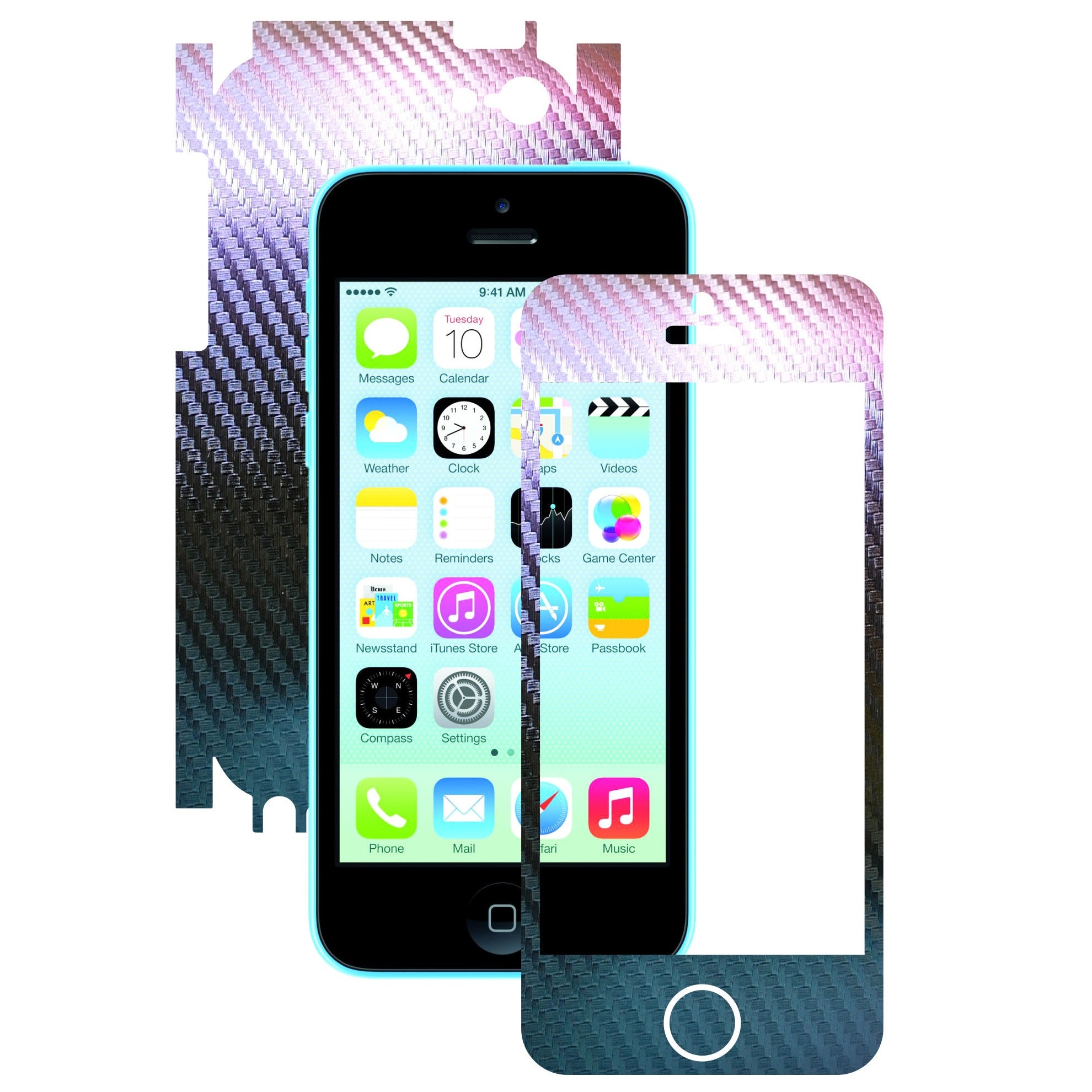 Folie de protectie Full Body Carbon Skinz, Acoperire Totala, Carbon Cameleon pentru Apple Iphone 5C