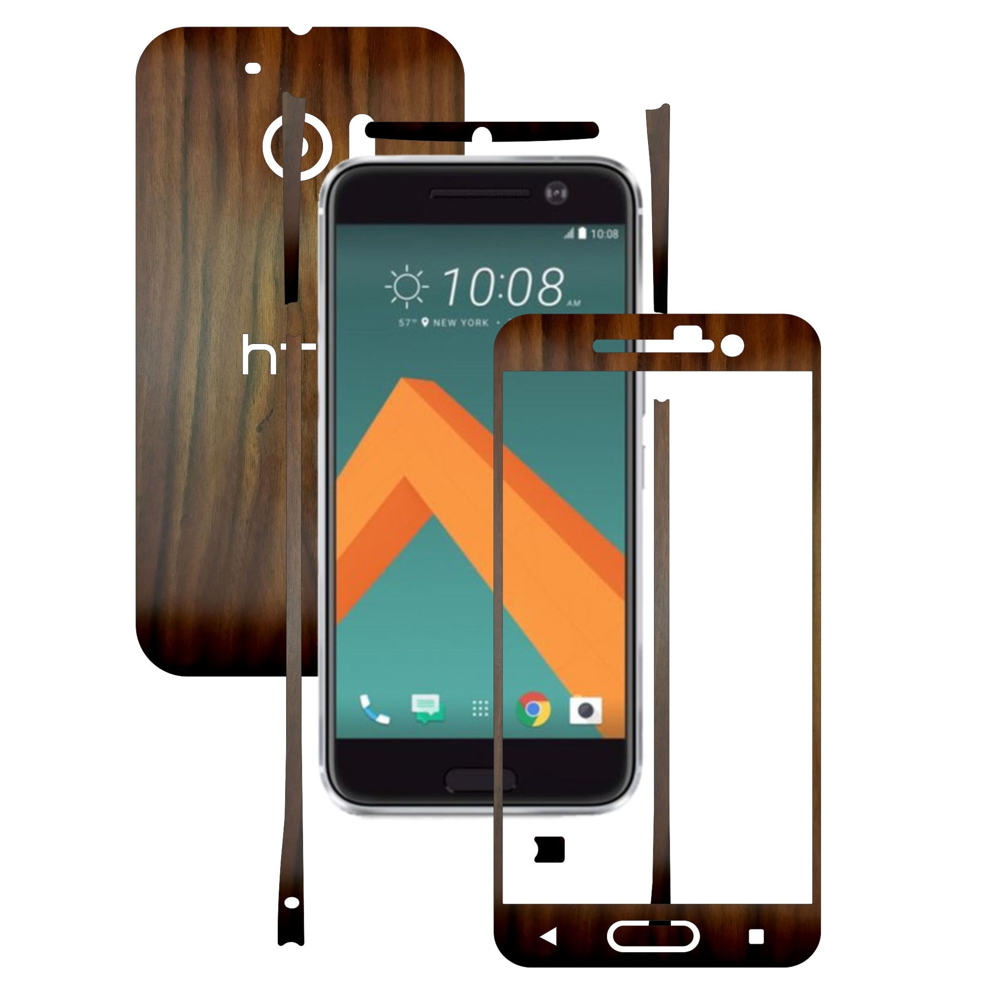 Folie de protectie Full Body Carbon Skinz, Acoperire Totala, Lemn Nuc Inchis pentru HTC 10