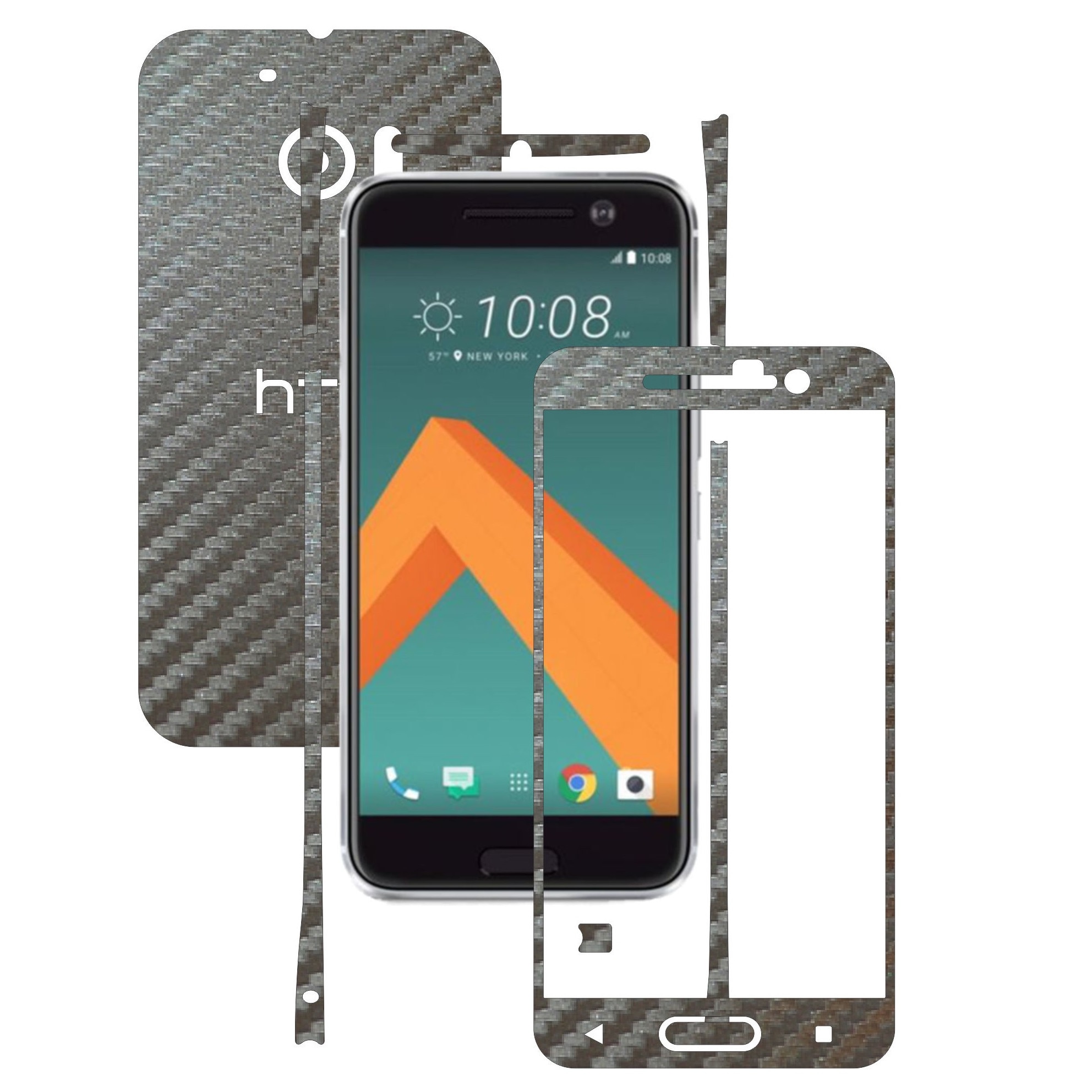 Folie de protectie Full Body Carbon Skinz, Acoperire Totala, Carbon Gri Argintiu pentru HTC 10