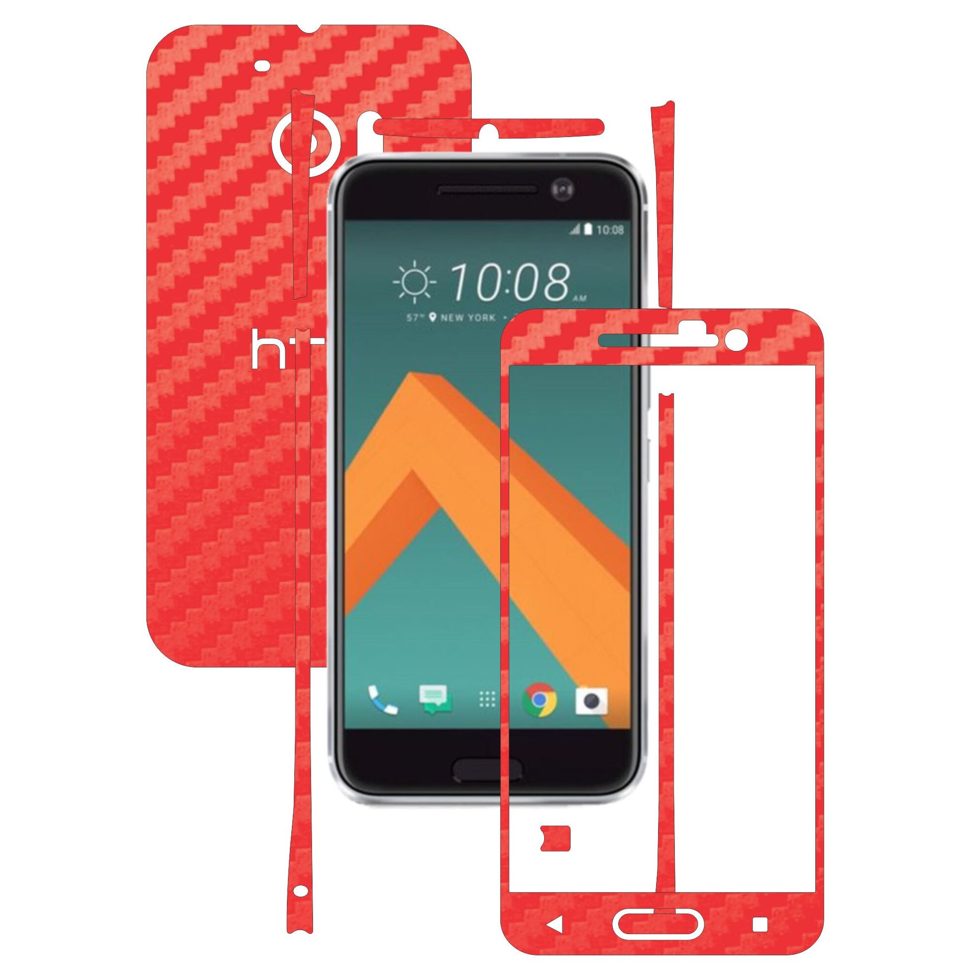 Folie de protectie Full Body Carbon Skinz, Acoperire Totala, Carbon Rosu pentru HTC 10