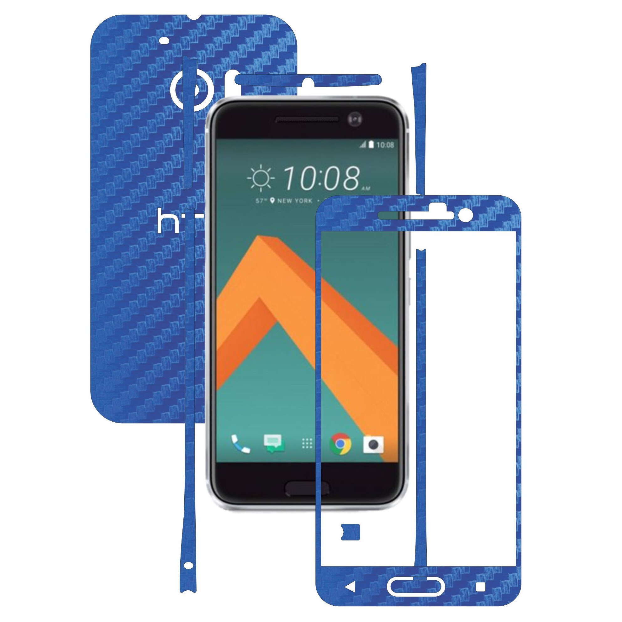 Folie de protectie Full Body Carbon Skinz, Acoperire Totala, Carbon Albastru pentru HTC 10