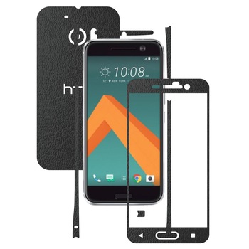 Folie de protectie Full Body Carbon Skinz, Acoperire Totala, Piele Neagra pentru HTC 10