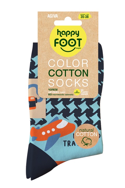 Sosete dama Agiva Happy Foottopia, Bumbac natural, Albastru