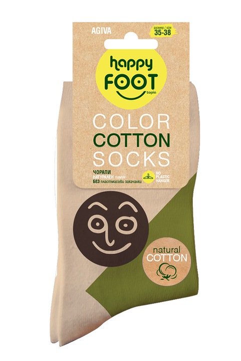 Sosete dama Agiva Happy Foottopia, Bumbac natural, Verde/Bej