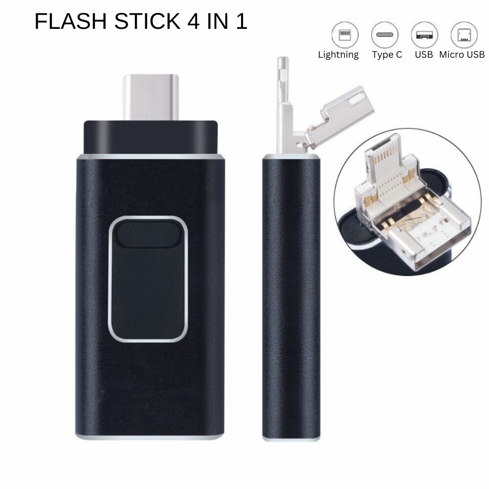 USB памет, Флашка, 4 в 1, USB, Micro USB, TYPE C, Lightning, Съвместим ...