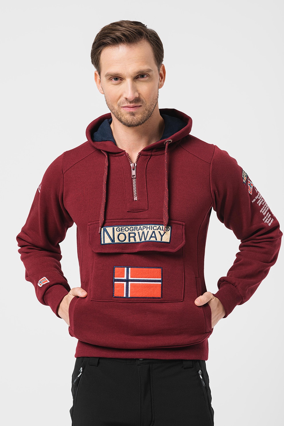 Geographical Norway, Hanorac Cu Fenta Si Fermoar Gymclass, Visiniu, S ...