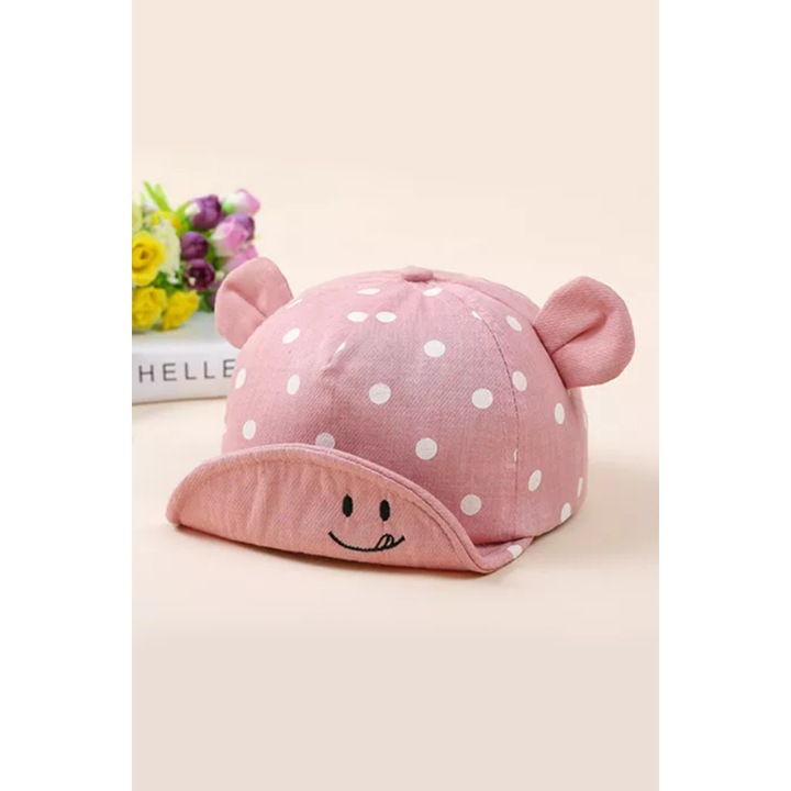 Детска шапка EFAYN, С ушички, Розов, Универсален размер