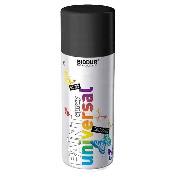 Email Spray, BK Shop, Biodur, Uscare Rapida, Pentru Vopsirea Metalului, Betonului, Gipsului, Lemnului, Sticlei, Durabila, Finisaj Lucios, Rezistenta la Factori Mecanici Si Atmosferici, Timp de Uscare la Temperatura +25°C 7 10 Min, 400 ml, Neagra