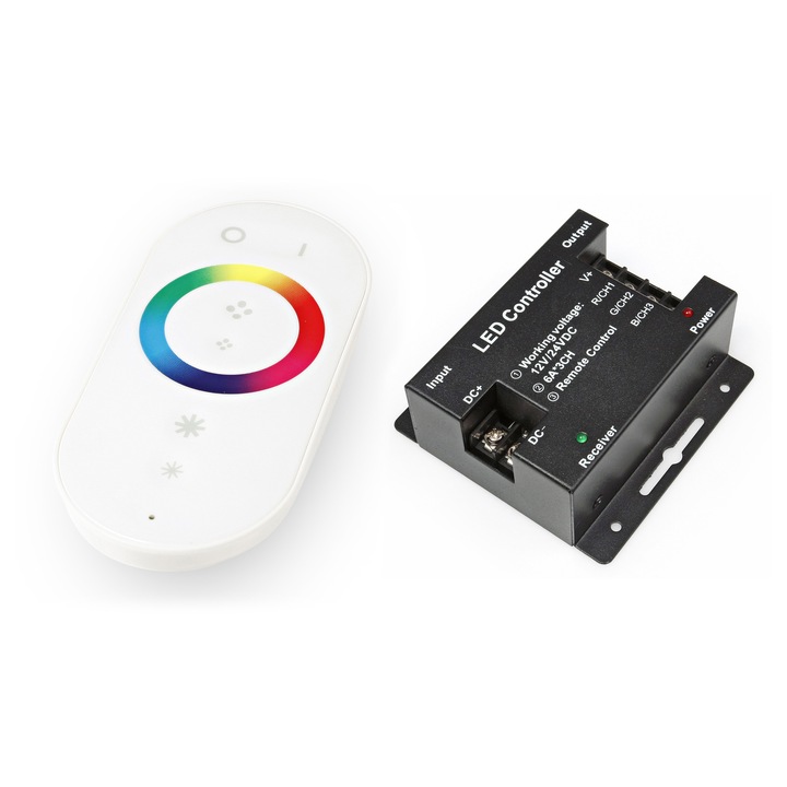 Controler radio Koloreno pentru benzi LED RGB, RF-T1-001, Alb