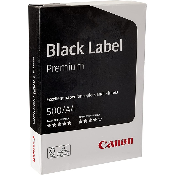 Hartie copiator Canon Black Label Premium, 500 Coli/Top, 75 g/m², Hartie pentru Xerox si Imprimanta