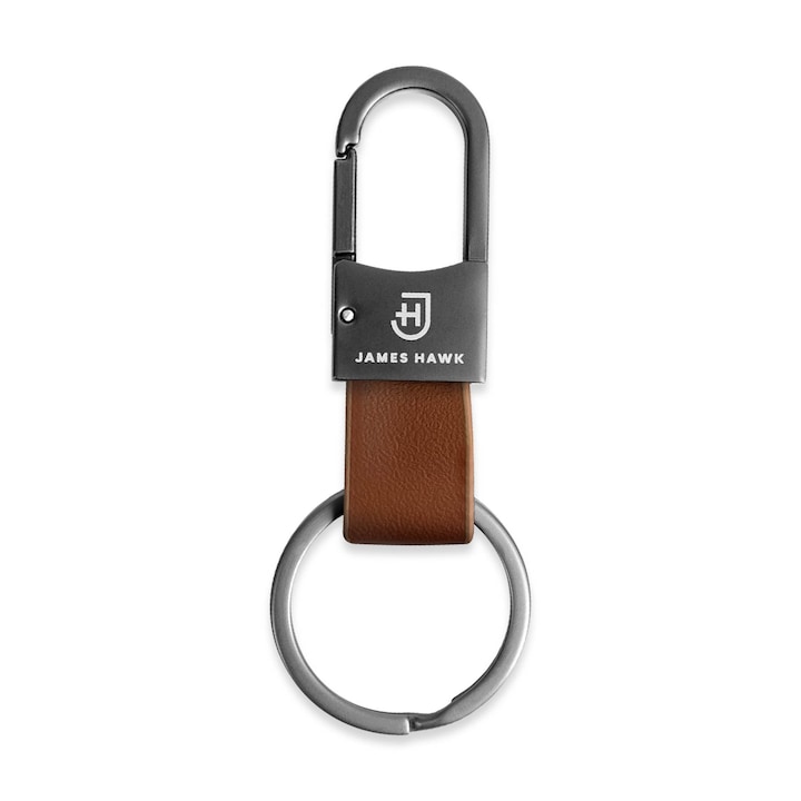 James Hawk Kulcstartó, természetes bőr, fém karikával, 9 cm, barna