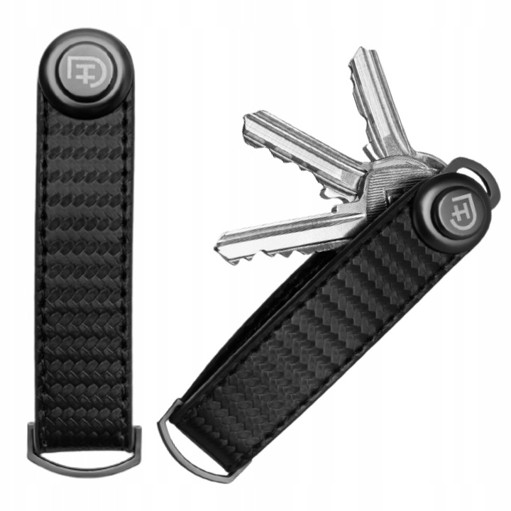 Калъф за ключове, изработен от естествена кожа, James Hawk 8,5 см, карбон, черен