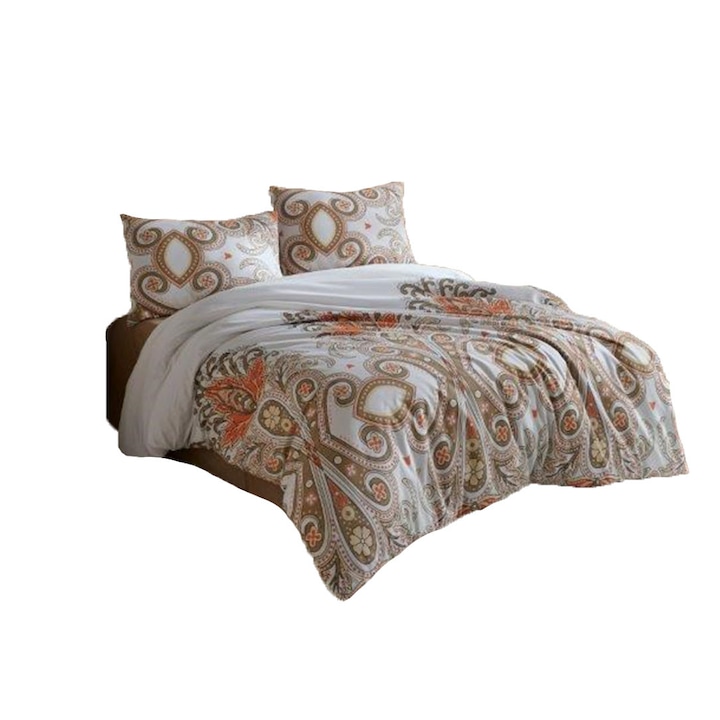 Lenjerie de pat, 4 Piese pentru pat dublu, Bumbac Ranforce, 240x260 cm, Hanedan Somon