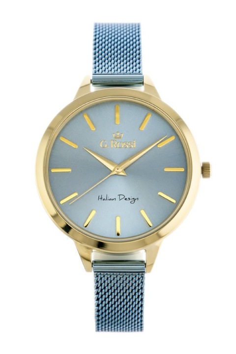 Ceas dama 10296B, G.Rossi, Metal, Auriu/Albastru