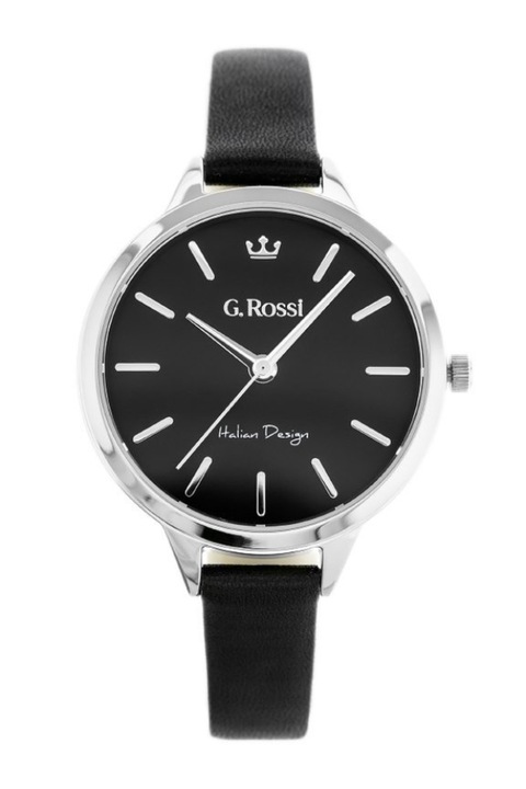Ceas dama 10296A5-1A1, G.Rossi, Metal/Piele, Negru/Argintiu