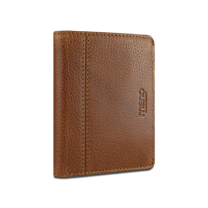 Portofel vertical barbati, din piele naturala, Mano, seria Don Montez 254, Maro coniac