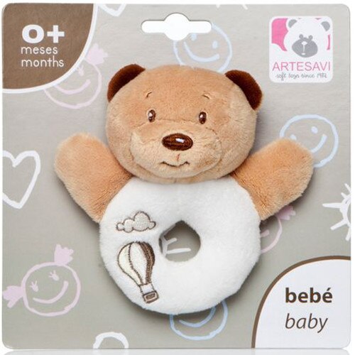 Plus Bebe Ursulet 12 cm cu Inel de Dentitie si Zornaitoare, Crem