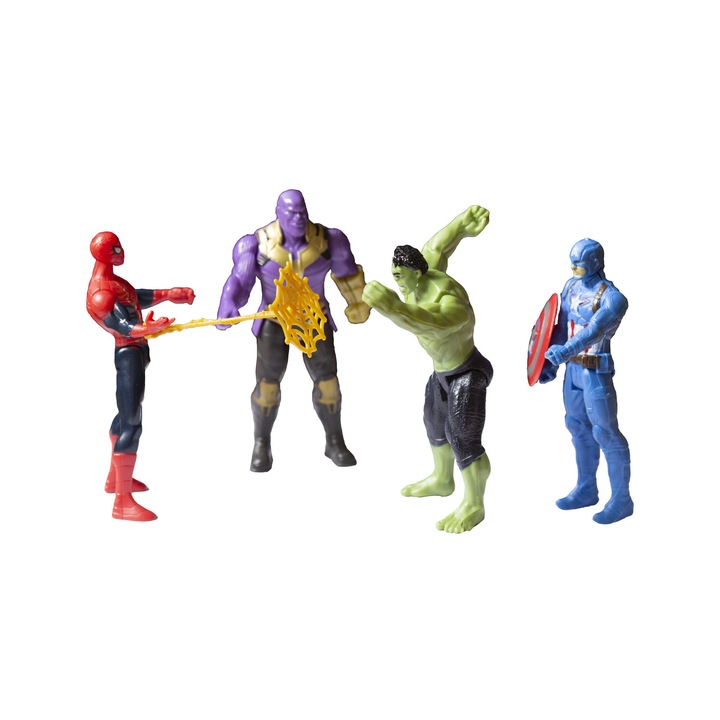 Set 4 figurine Super Eroi: Hulk, Thanos, SpiderMan, Captain America, 11 cm, +3 ani