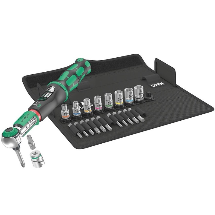 Set cheie dinamometrica cu biti si tubulare, 244mm, 1/4", 2-12Nm, 23 de piese, Wera Safe-Torque A2 SET1