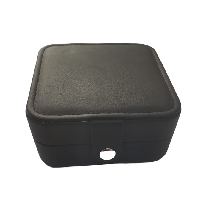 Cadouridiversity Ékszerdoboz, ökológiai bőr, kapcsos, fekete, 9,5 cm x 9,5 cm